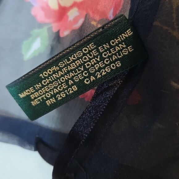 Lauren Ralph Lauren 100% Silk Dark Floral Scarf Green Label Heritage Old Money - Picture 9 of 14